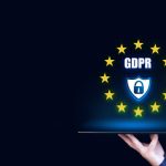 GDPR shield and lock hologram on dark background