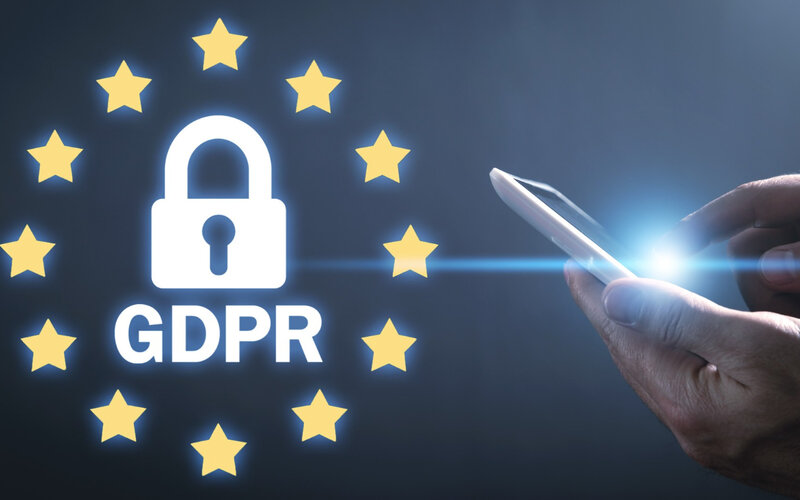 GDPR lock and stars icon on smartphone representing mobile privacy compliance